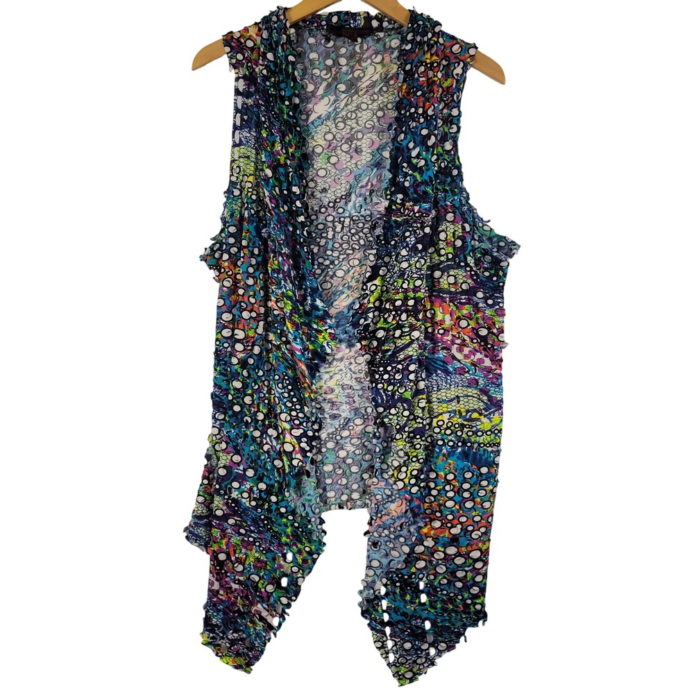 Pleats‎ Collection Vest Womens Large Multicolor Laser Cut Open Front Sleeveless